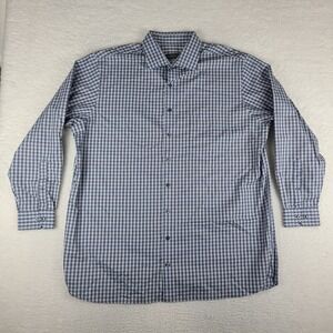 ROCHESTER Dress Shirt Mens 18 36/37 Blue Gray Check Egyptian Cotton Button Up